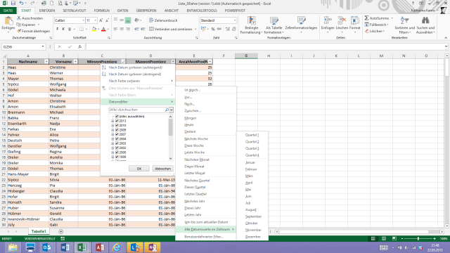 Datumsfilter Excel 2013