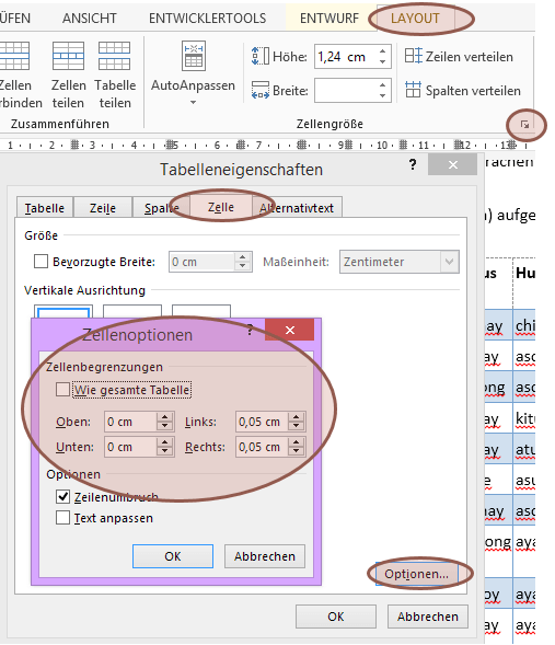 #Word #PowerPoint #Tabelle hat zu viel / zu wenig Luft - #Begrenzung anpassen