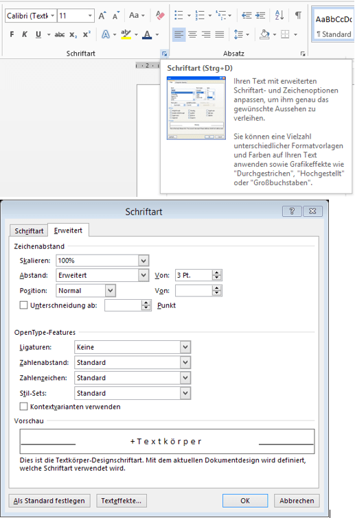 #Word Text mit viel #Abstand   d a r s t e l l e n