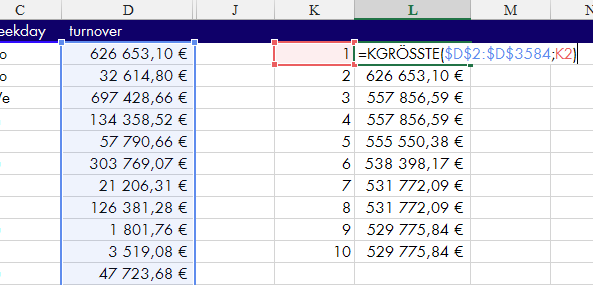 den n-größten #Wert aus einem #Excel-#Bereich 