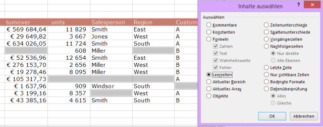Tipp Excel Leerzellen markieren