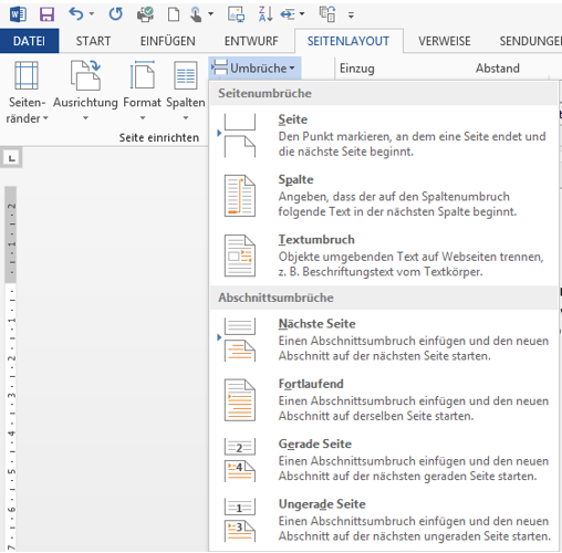 Tipp Word Abschnitte
