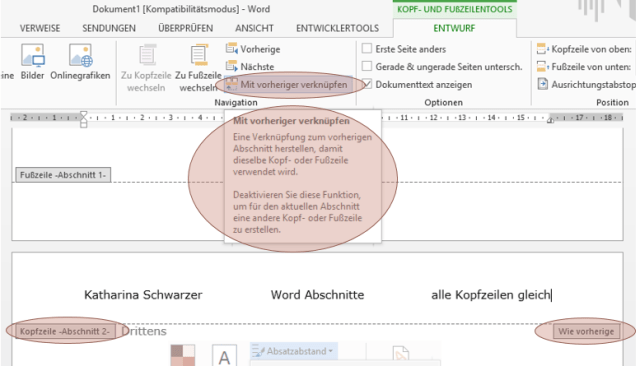 Tipp Word Kopfzeile Abschnitte