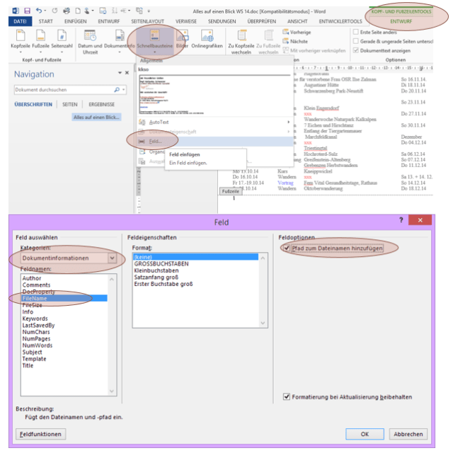 Tipp Word Dateiname in Fußzeile
