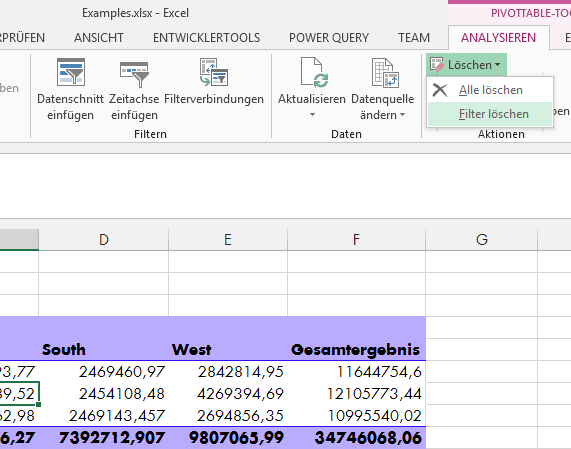 Tipp Excel Pivot Filter löschen