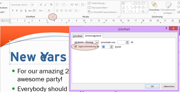 Tipp PowerPoint Unterschneidung