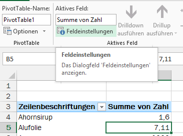 Excel Pivot Feldeinstellungen