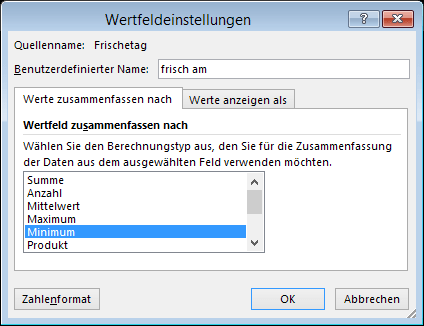 Tipp Excel Pivot Minimum