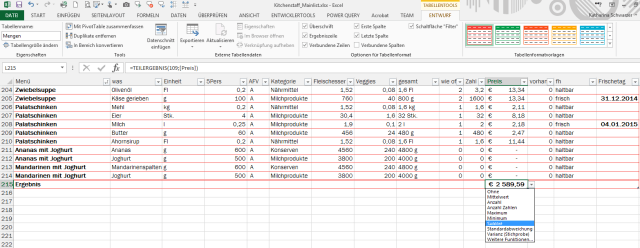 Tipp Excel Tabellentools Ergebniszeile