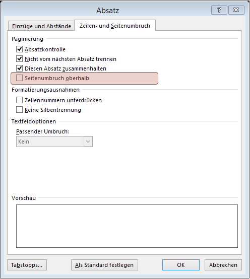 wtipp Absatz Seitenwechsel oberhalb