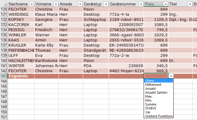 XTipp Tabelle Ergebniszeile