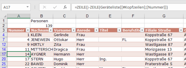 XTipp Tabelle Zeilennummer
