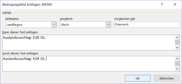 WTipp Seriendruck Bedingungsfeld